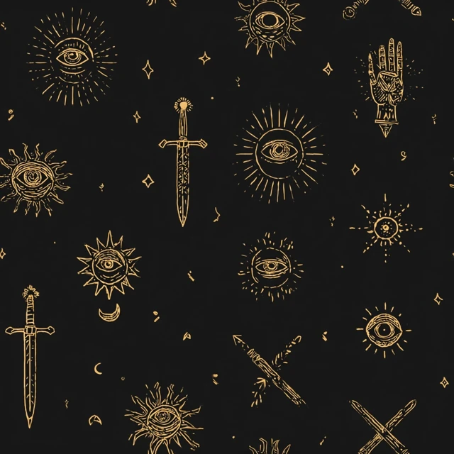 Mystical Tarot Pattern Gold Linework on Black