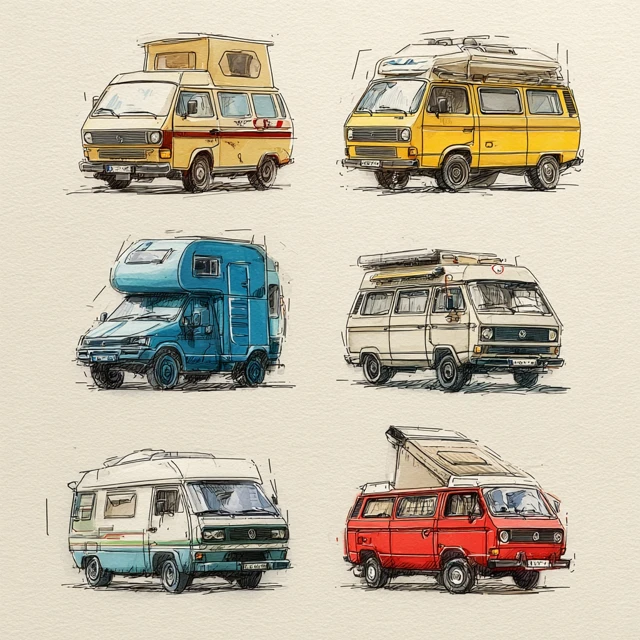 Retro Vanlife Vans Sketches Poster