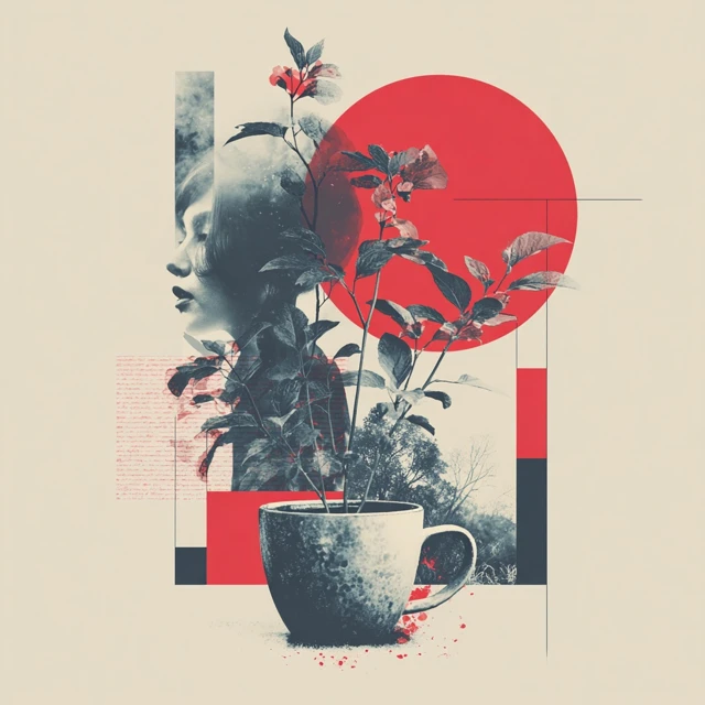 Surreal Digital Art Coffee Cup Plants Retro Futurism