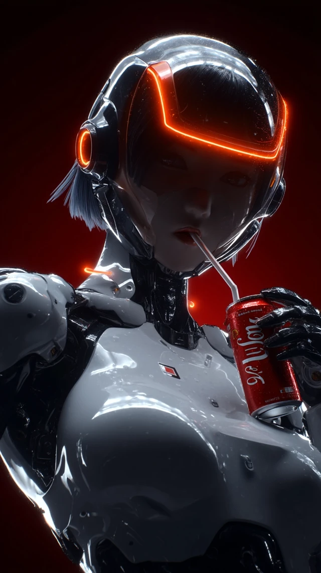 Anime Girl in Mecha Suit Drinks Cola
