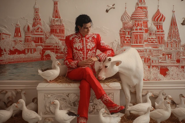 Michael Jackson with a Cow in Moscow