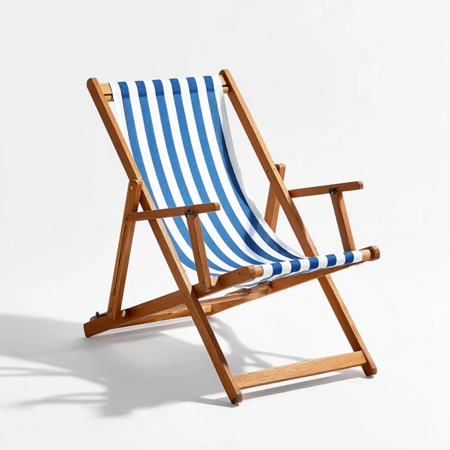 Beach Chair Blue and White Stripes On White Background