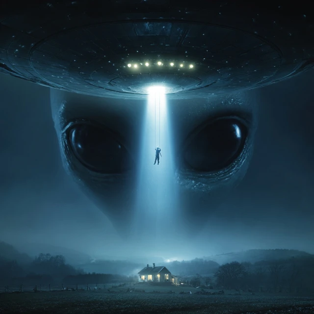 Alien Abduction Nighttime Scene