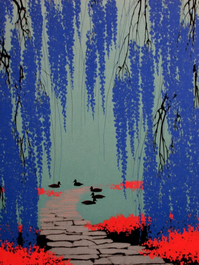 Wisteria Path Dreamlike Scene Dawn Ducks