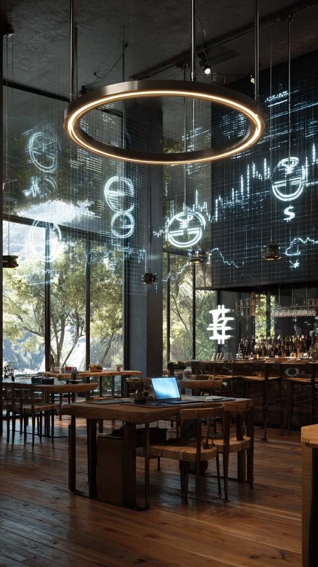 Futuristic Restaurant Design with Financial Data