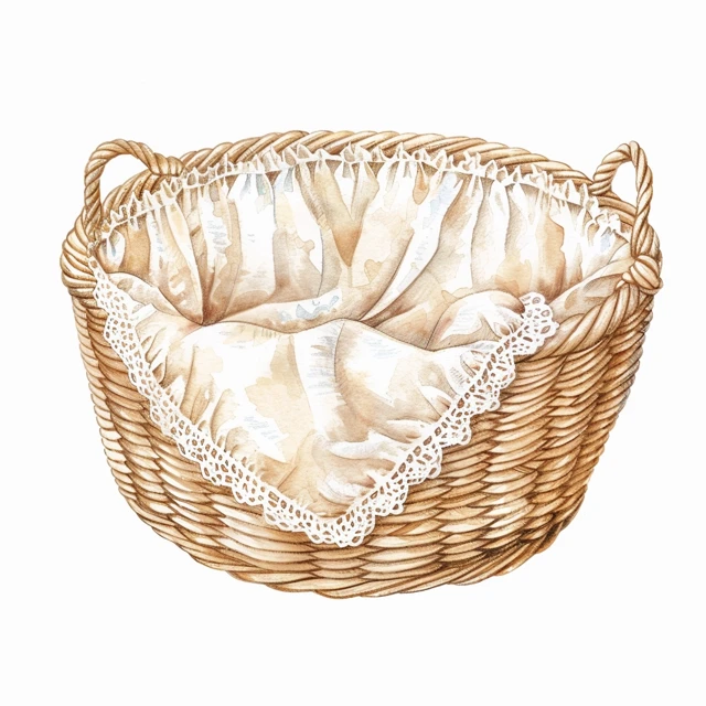 Wicker Basket with Lace Illustration Watercolor Style