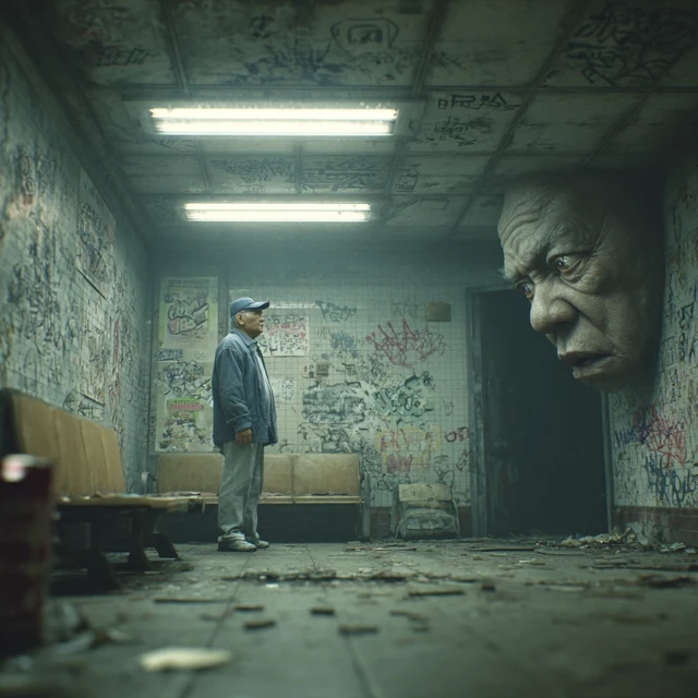 Decaying Subway Waiting Room Surreal Scene