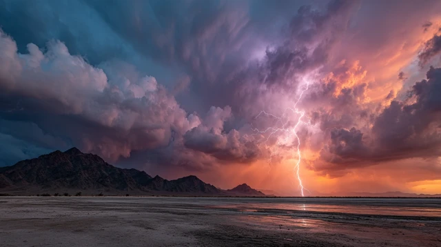 Desert Storm Lightning Night Sky