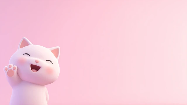 Cute 3D Cartoon Cat Waving Hello Pastel Pink Background