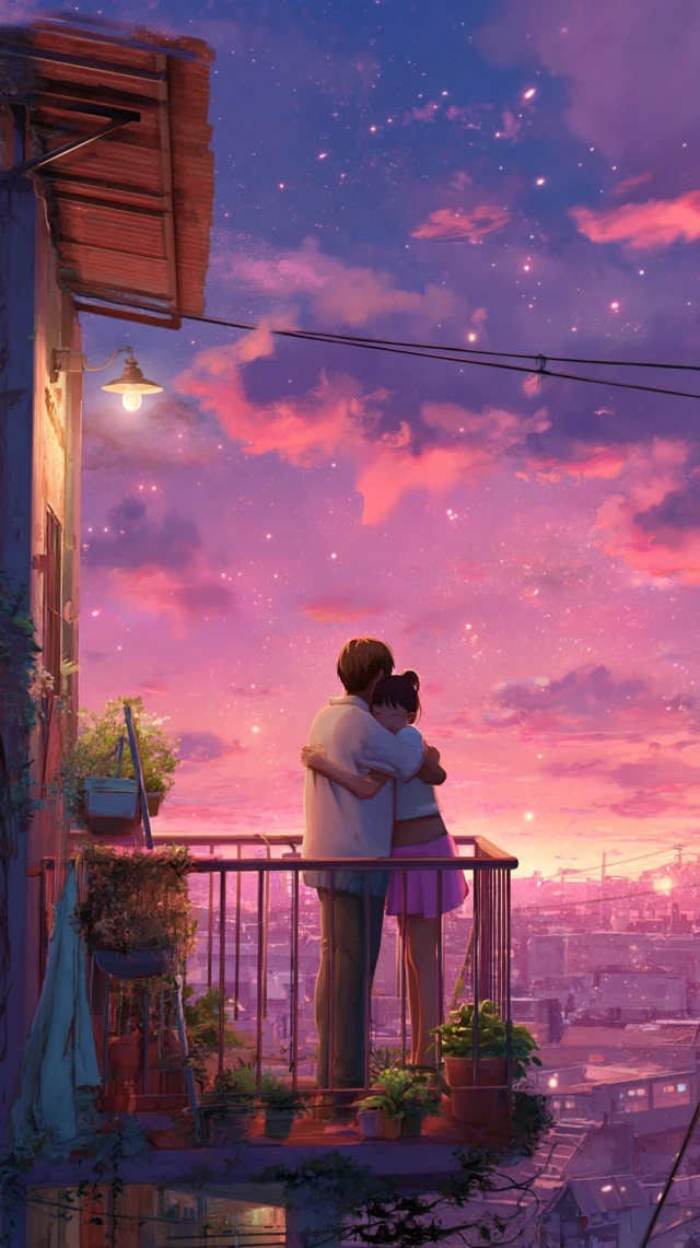 Romantic Anime Couple Under Pink Skies