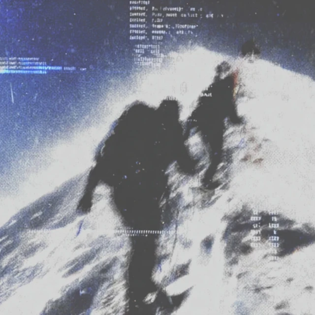 Mountain Climbers Summiting Snowy Peak