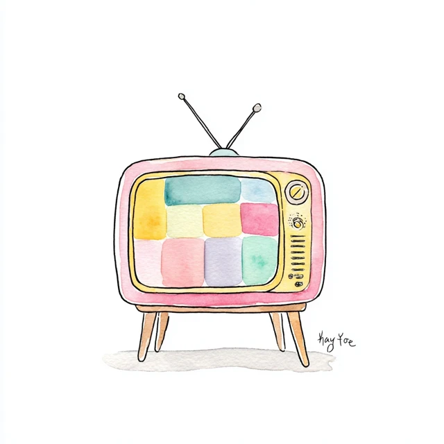 Vintage TV with Flowers Illustration