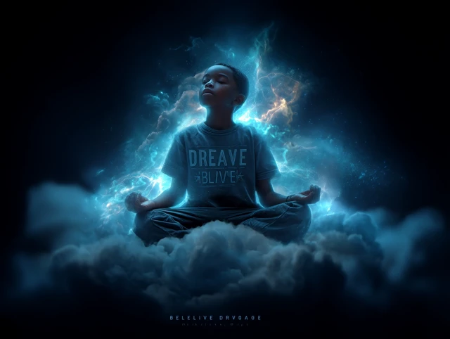 Boy Meditating on a Cloud Believe Dream Brave Love
