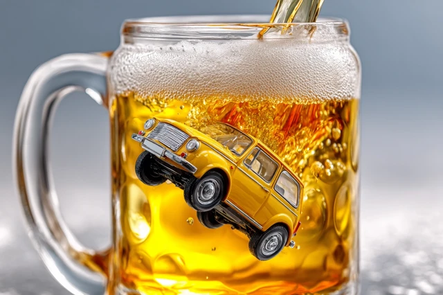 Car Falling into Beer Funny Photographic Closeup