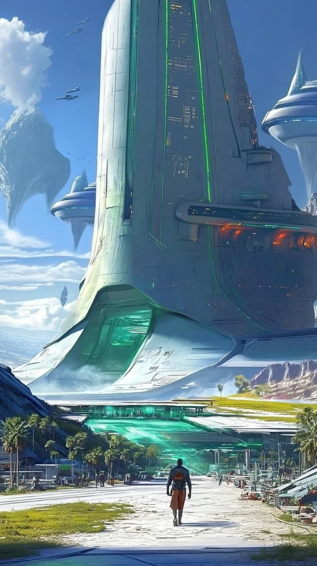 Futuristic Architecture A Man Approaches a Structure