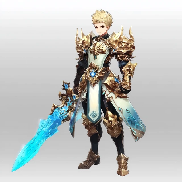 Anime Warrior Blond Hair with Huge Sword Retro Style