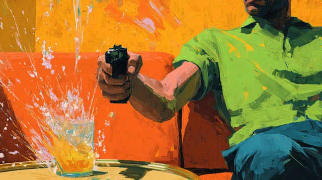 Man in Green Shirt with a Splashing Cocktail Painting