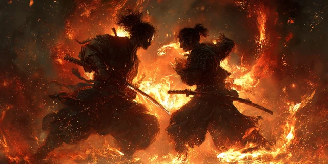 Samurai Fight In Hell Fire Digital Art