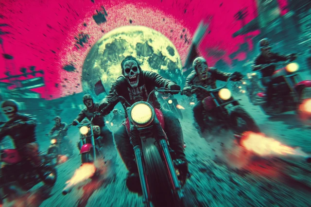 Cyberpunk Motorcycle Mob Retro Futuristic Art