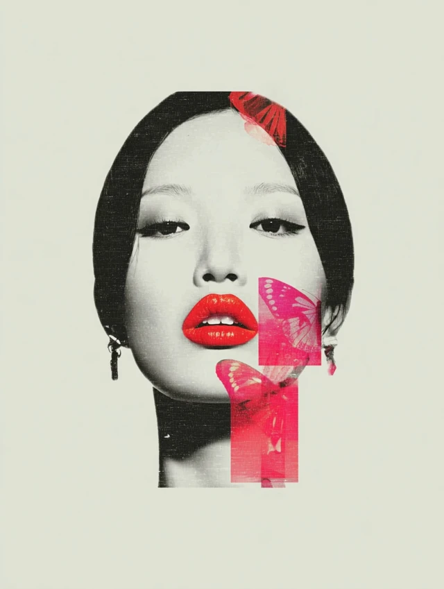 Vogue Portrait Asian Woman Butterfly Lips