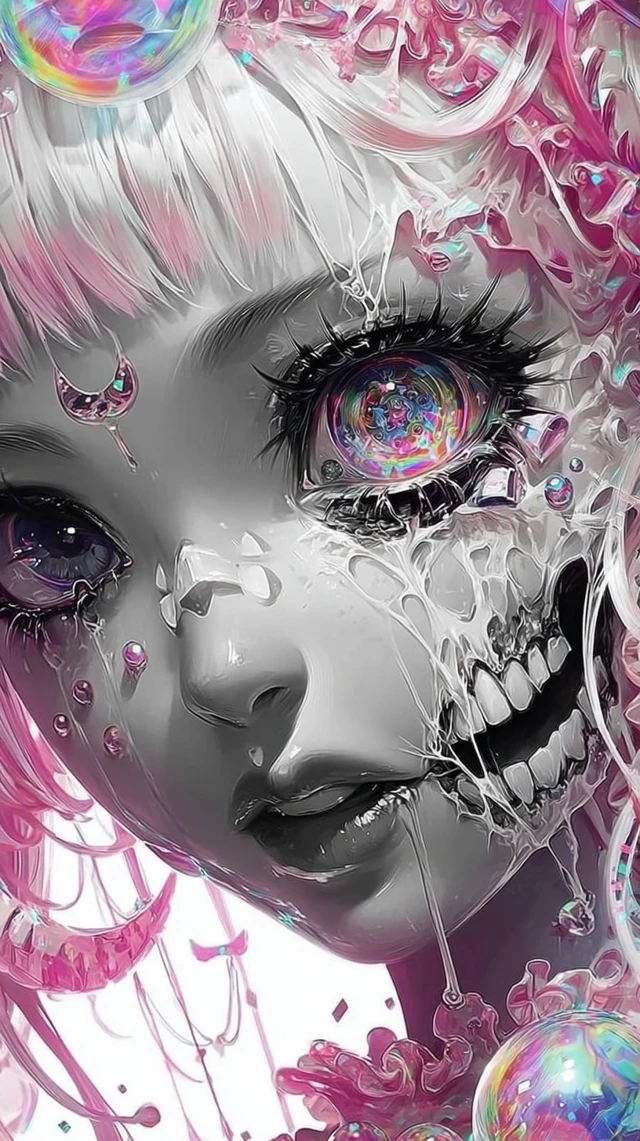 Glitchcore Kawaii Girl Broken Face