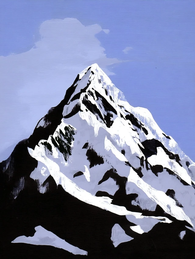 Snowy Mountain Painting Minimalist Gouache Art
