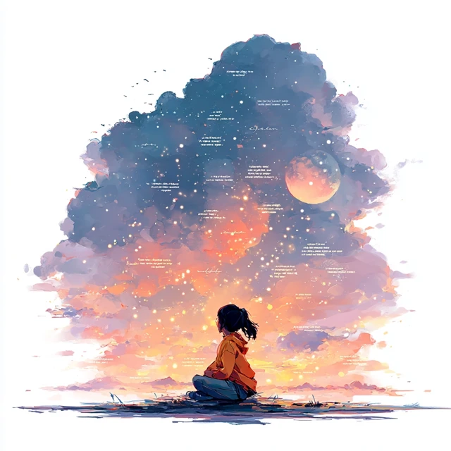 Woman Under the Moon Cosmic Watercolor Art