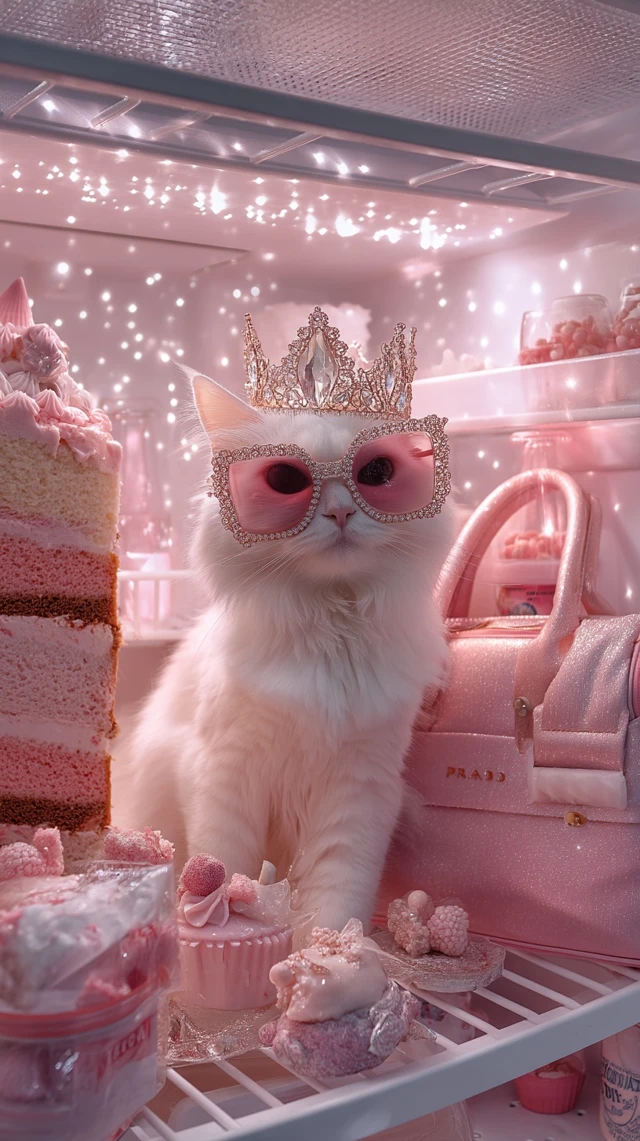 Kitty in Fridge with Crown and Prada