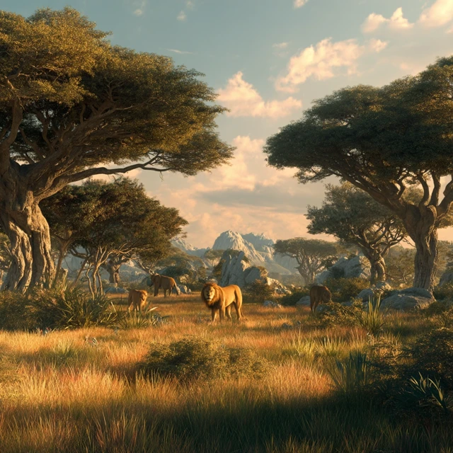 African Savannah Lions Elephants Landscape 8K