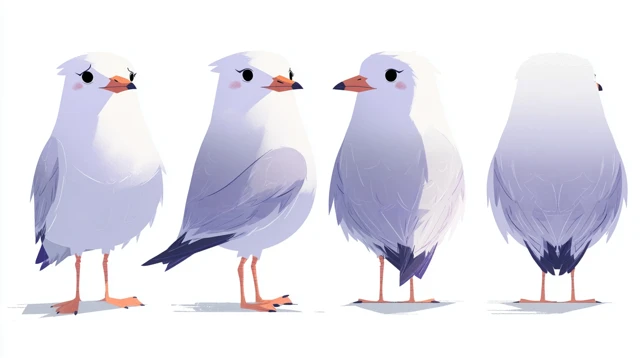 Stylized Seagull Character Turnaround Sheet Design