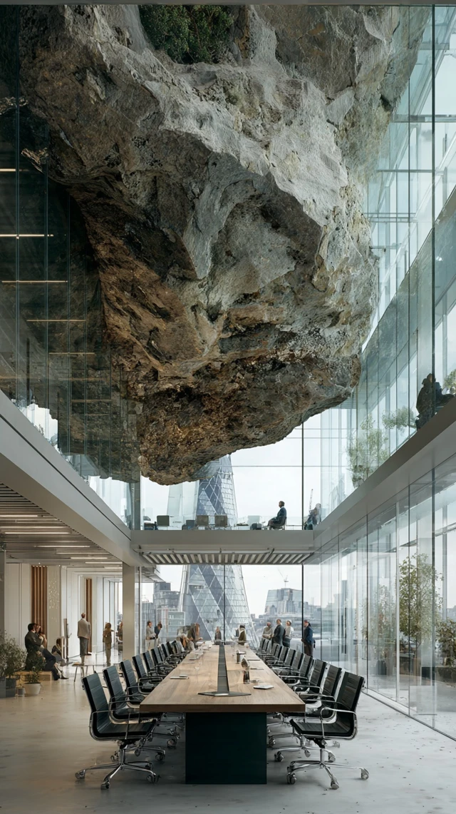 Modern Conference Room in London with Suspended Rock