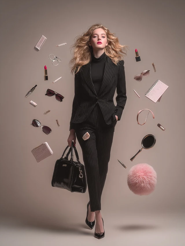 Elegant Business Woman Stylish Suit Fashion Editorial