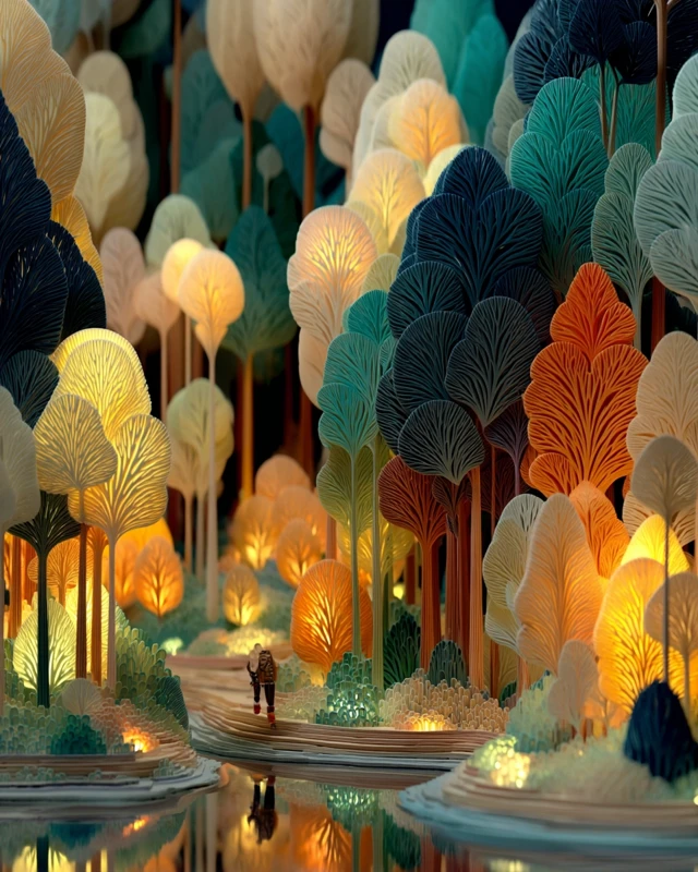 Cartoon Forest 3D Art with Mystical Creatures