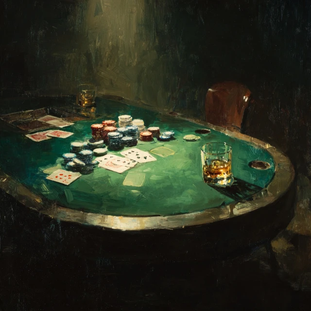 Noir Poker Table Dramatic Lighting Vintage Gambling