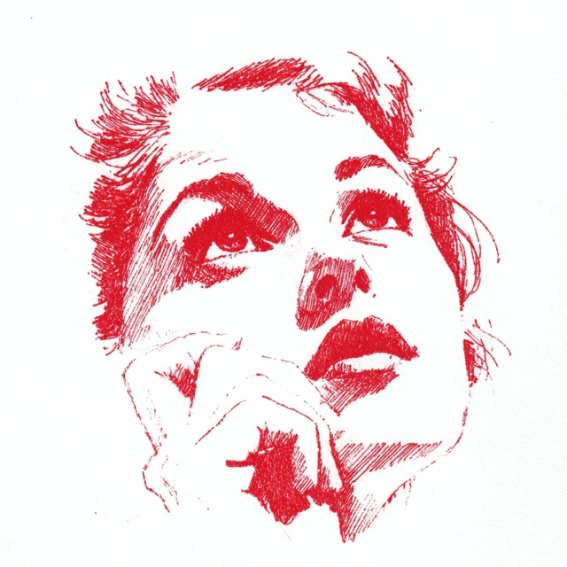 Exhausted Woman Demo Tape Style Red Outline Art