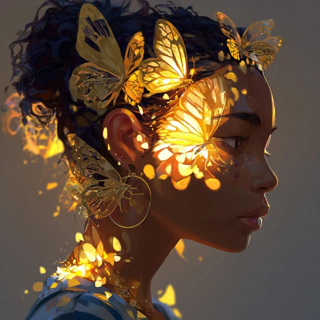 Glowing Butterfly Portrait Beautiful Woman