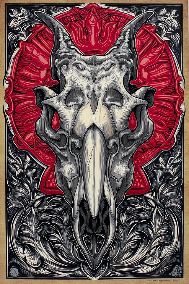Dragon Skull Propaganda Poster Art Nouveau Style