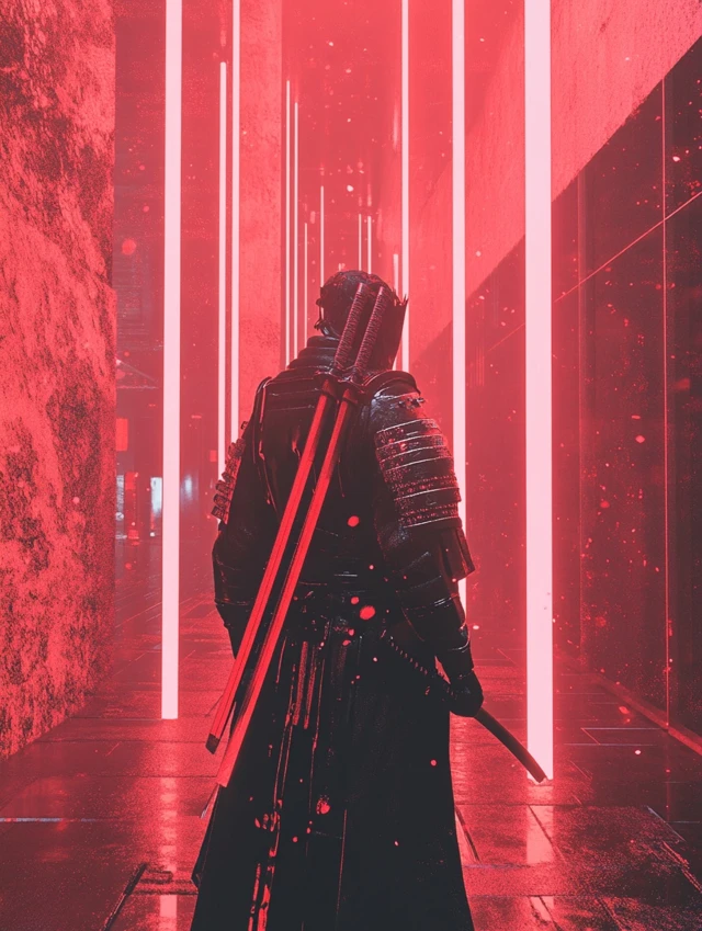 Cyberpunk Samurai Warrior in Neon Alley