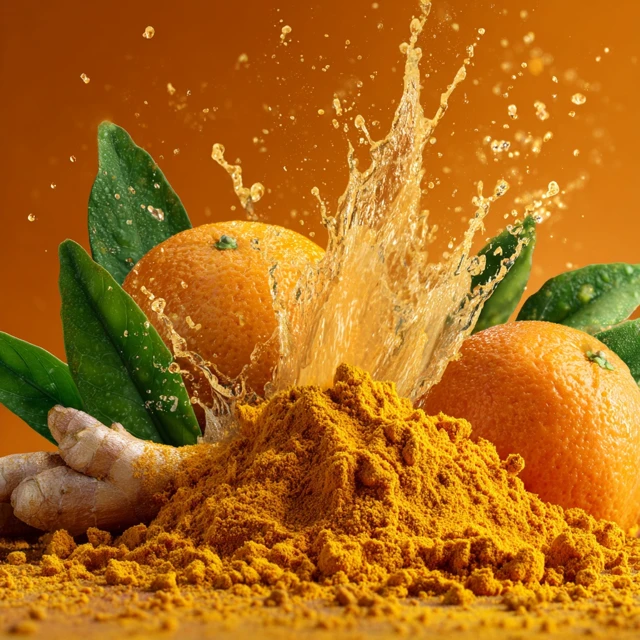 Orange Splashing Juice and Turmeric Photography