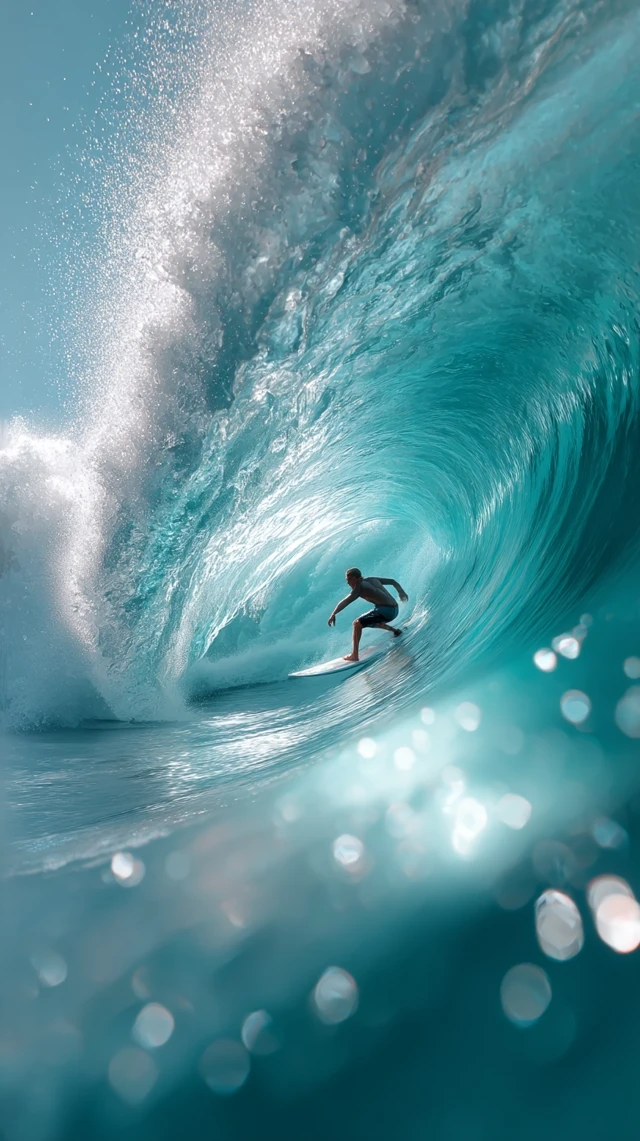 Surfer Inside Massive Wave Cinematic Shot