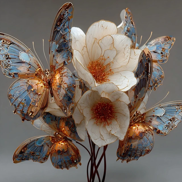 Butterflies Bouquet Cybernetic Futuristic Art