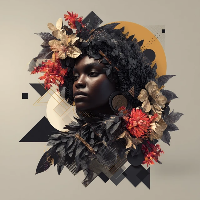 Black Girl with Floral Crown and Geometric Design
