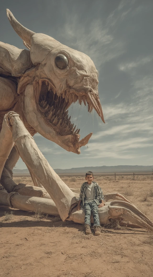 Boy and Alien Monster National Geographic Style