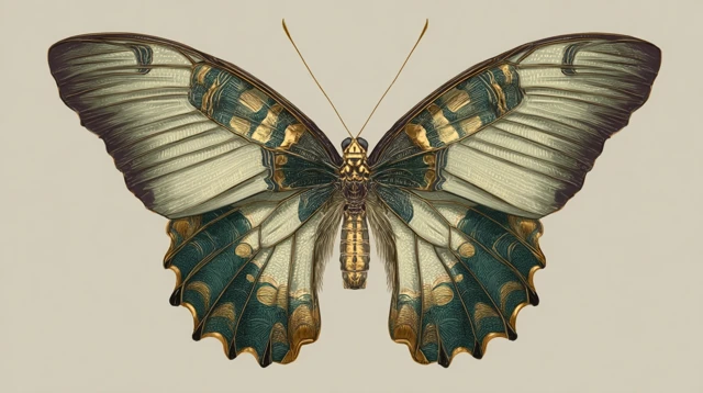 Butterfly Illustration in Light Green and Gold