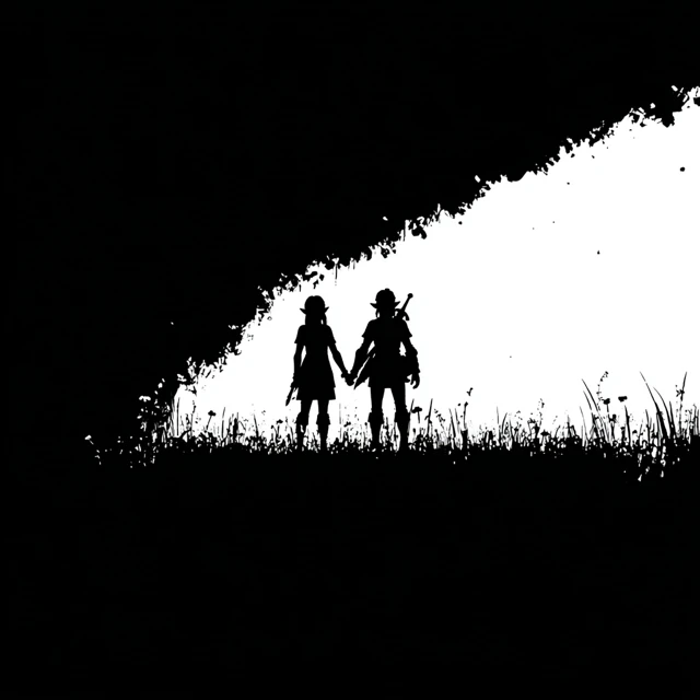 Zelda and Link Silhouette Art