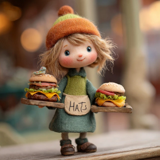 Cute Doll Selling Hamburgers Adorable Foodie