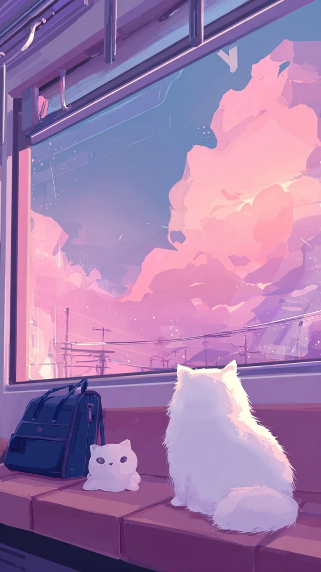 Fluffy Cat Train Ride Anime Art