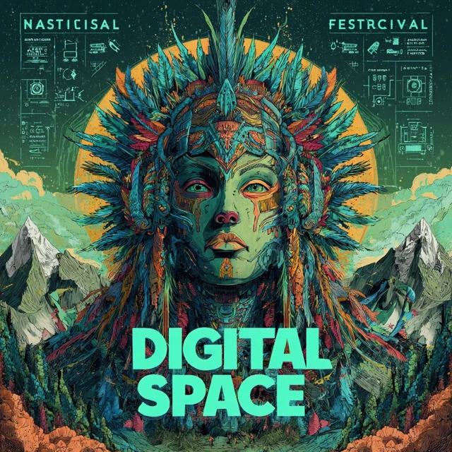 Digital Space Festival Flyer Psychedelic Art Design