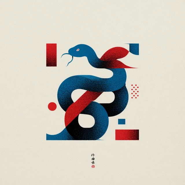 Abstract Snake Illustration Chinese Zodiac Stamp