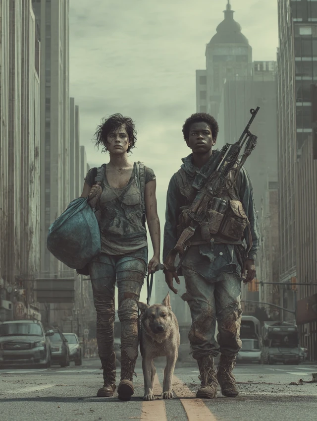 PostApocalyptic Survivors Walking Forward Together